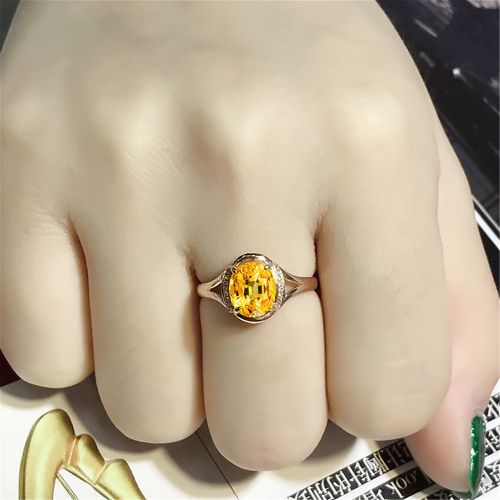 2 Carat Yellow Sapphire Ring With 18K Gold Plated Female Rings Fashion
