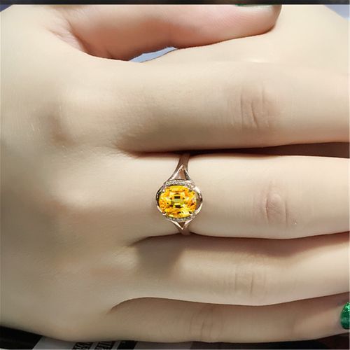 2 Carat Yellow Sapphire Ring With 18K Gold Plated Female Rings Fashion