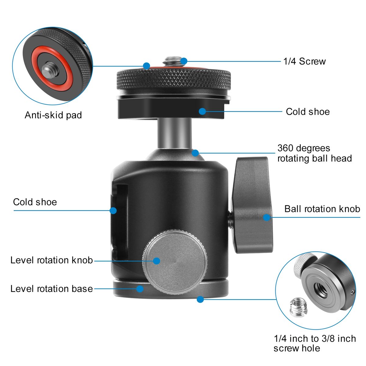 Dual Cold Shoes Tripod Ball Head Adapter