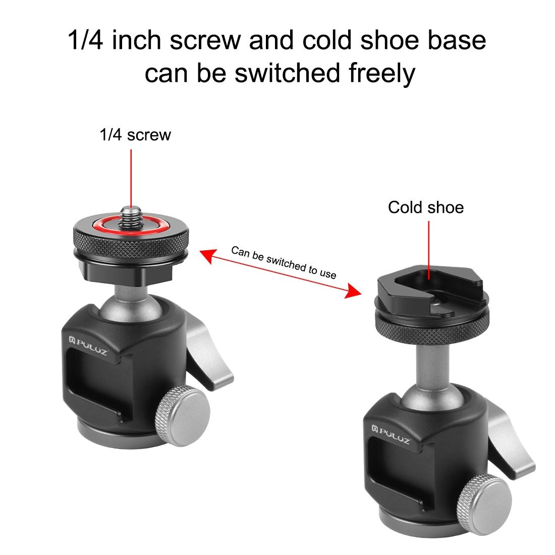 Dual Cold Shoes Tripod Ball Head Adapter
