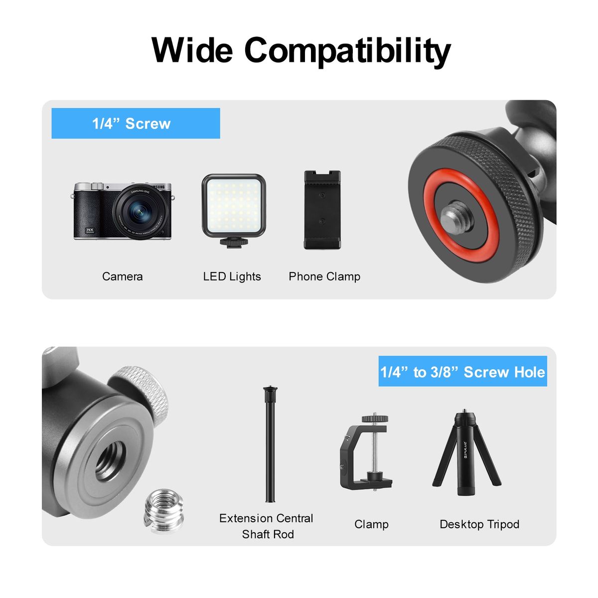 Dual Cold Shoes Tripod Ball Head Adapter