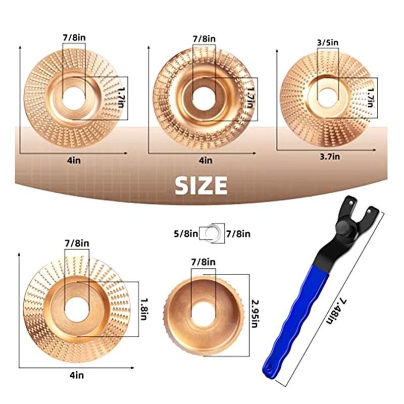 5PCS Wood Carving Disc Set & Universal Grinder Wrench Wood