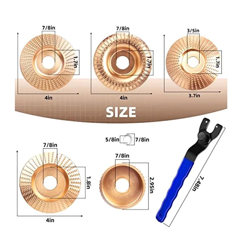 5PCS Wood Carving Disc Set & Universal Grinder Wrench Wood