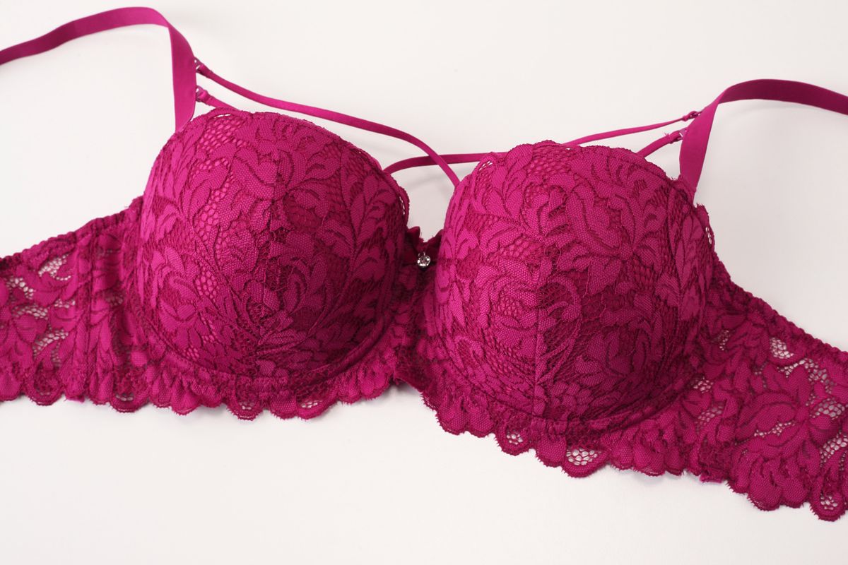 Half Cup Floral Lace Front Cross Line Bra For Women