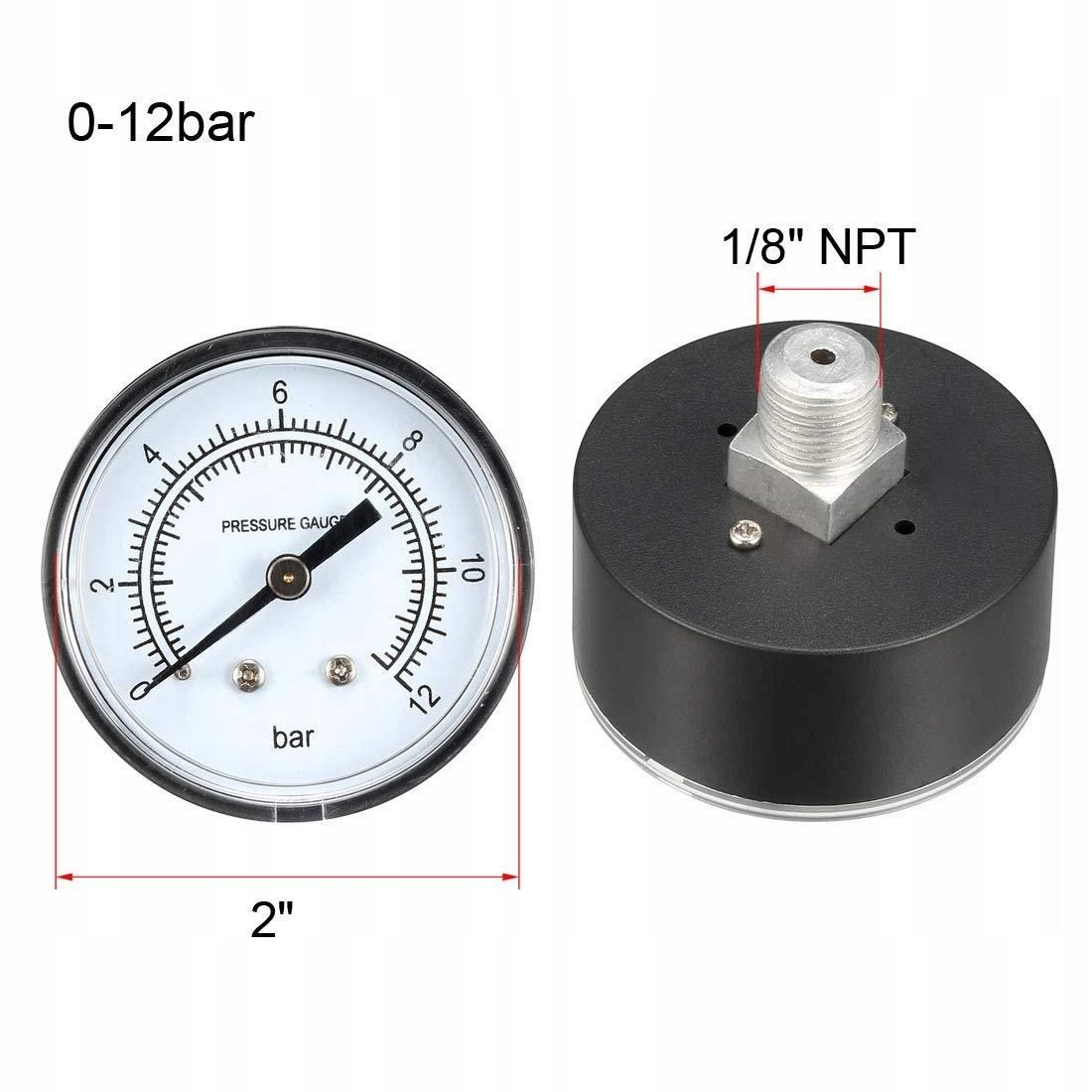 Dry Pressure Gauge Dual Scale 0-12bar 2" Dial Display 3 Pieces