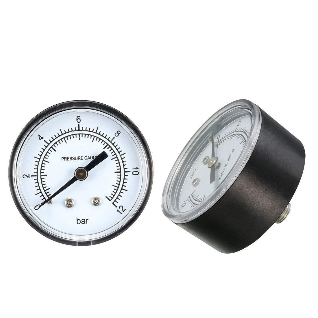 Dry Pressure Gauge Dual Scale 0-12bar 2" Dial Display 3 Pieces