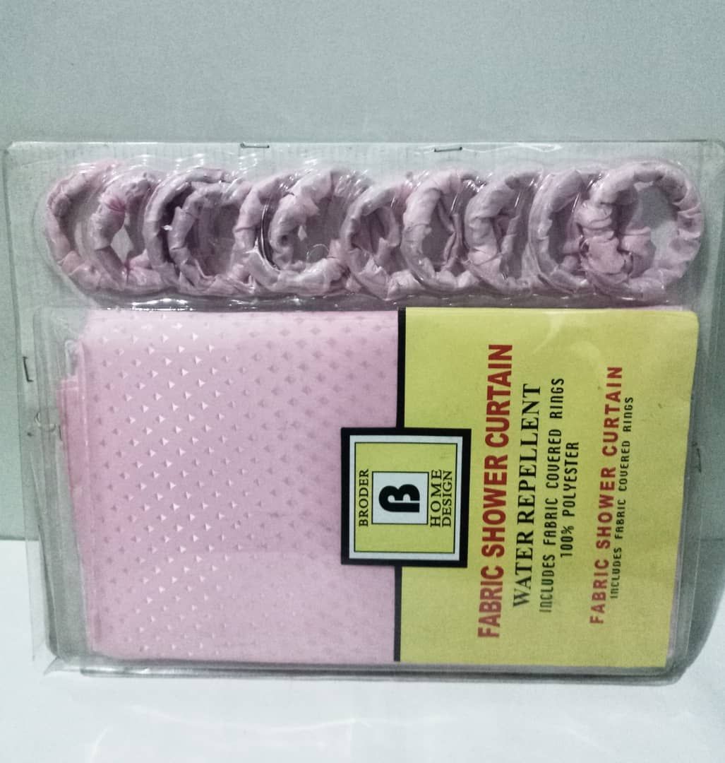 High Quality Fabric Shower Curtain And Hooks - Pink