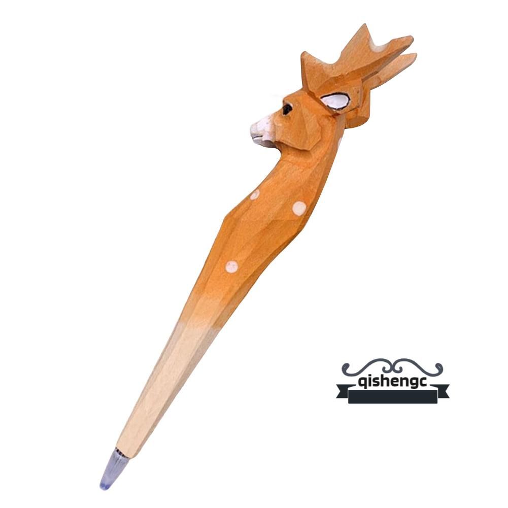 Wood Carved Cartoon Animal Ballpoint Pen Cute Christmas