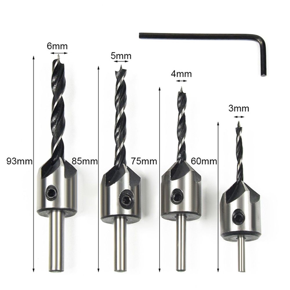 4pcs HSS Countersink Wood Drill Steel Countersink Drill Set