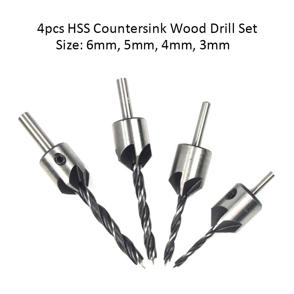 4pcs HSS Countersink Wood Drill Steel Countersink Drill Set
