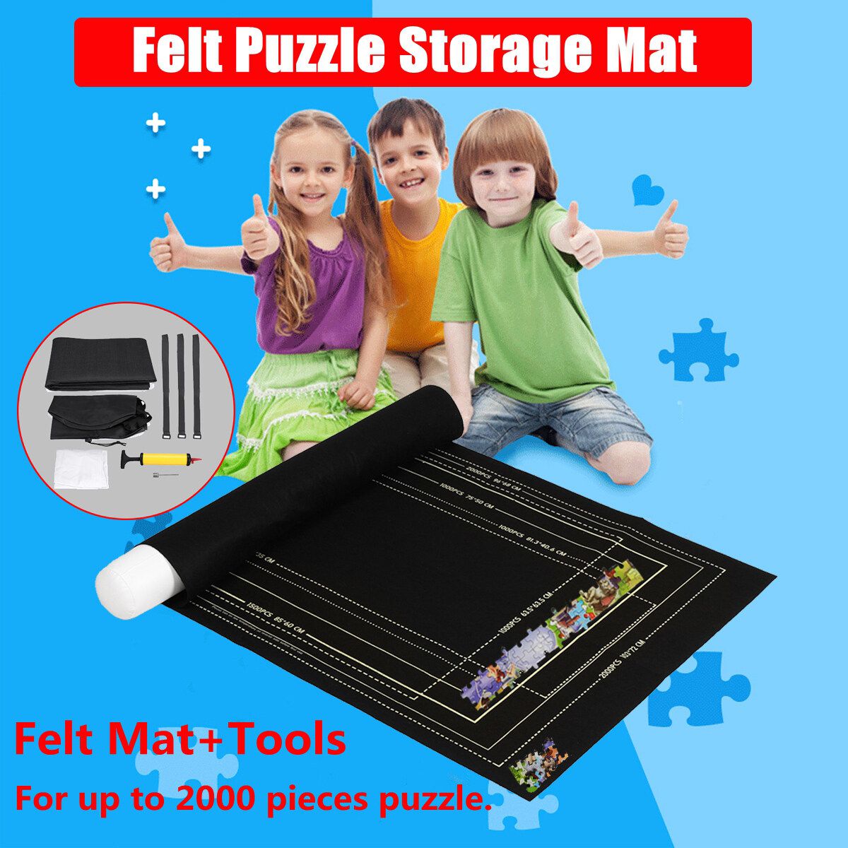 Black Jigsaw Storage Blanket Jigsaw Storage Mat Felt Jigsaw Blanket 80x120cm With Tools For Up To 2000 Ppieces Puzzle Black