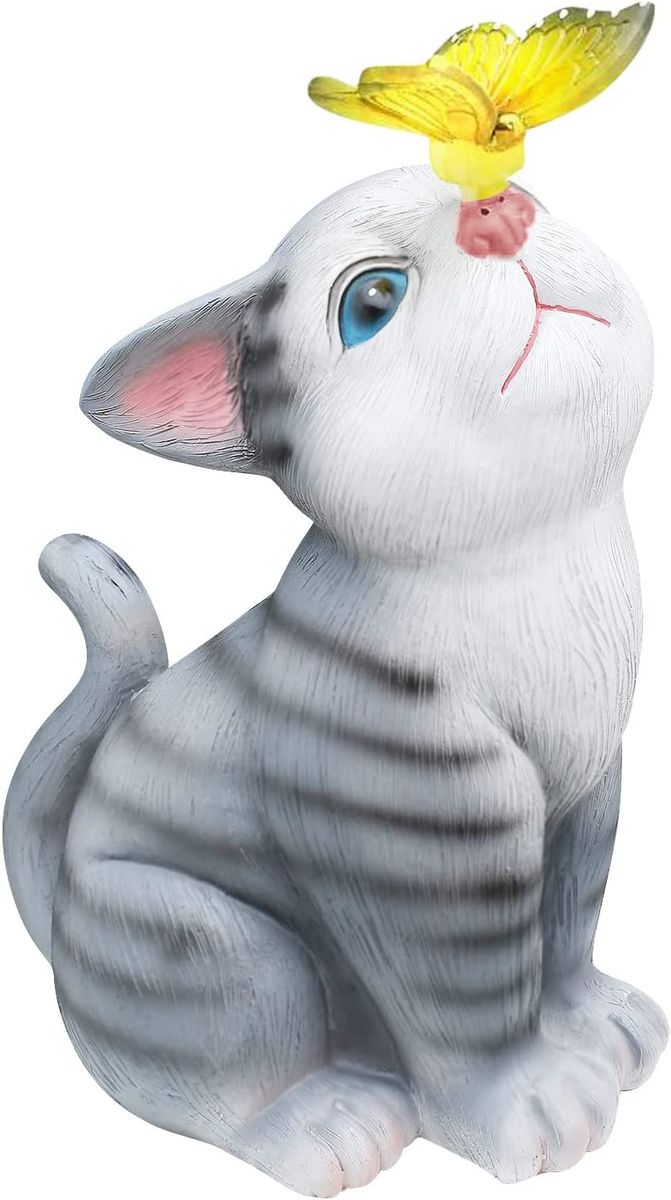 Cat Solar Butterfly Light Garden Statues OutsidesDecorations