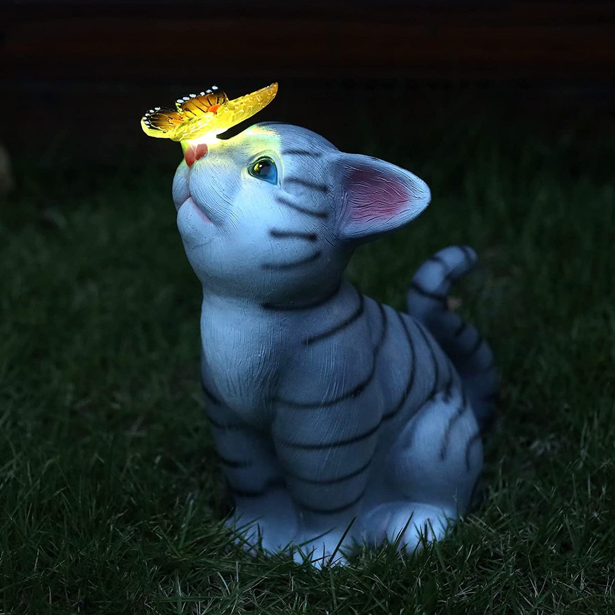 Cat Solar Butterfly Light Garden Statues OutsidesDecorations