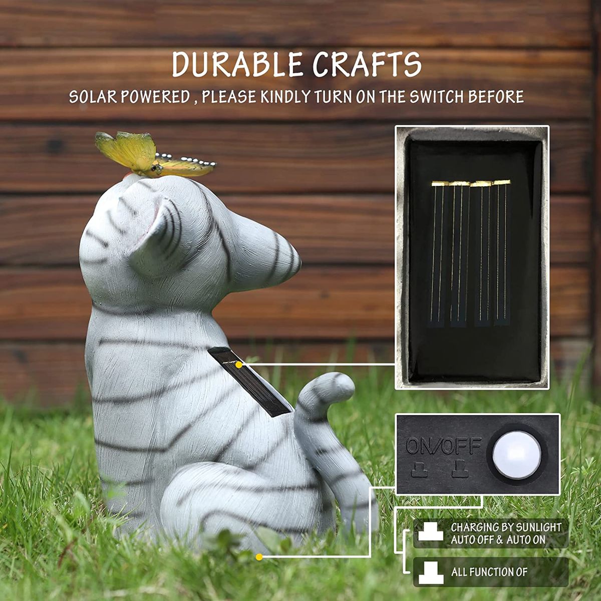 Cat Solar Butterfly Light Garden Statues OutsidesDecorations
