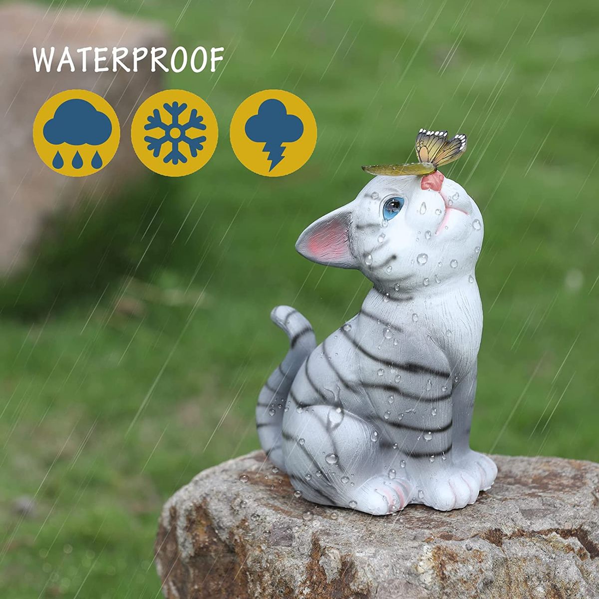 Cat Solar Butterfly Light Garden Statues OutsidesDecorations