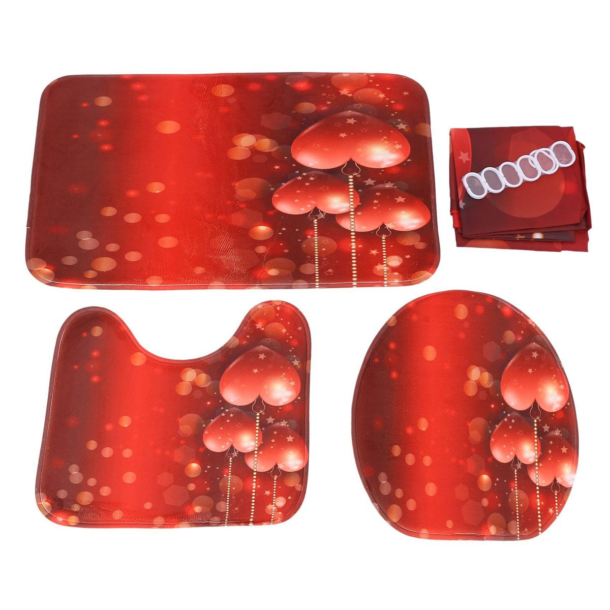4Pcs Non-Slip Toilet Cover Cover Set Bathroom Shower Curtain Door Cushion Decorative Toilet Seat Water Tank Cover Carpet YL272+SY324