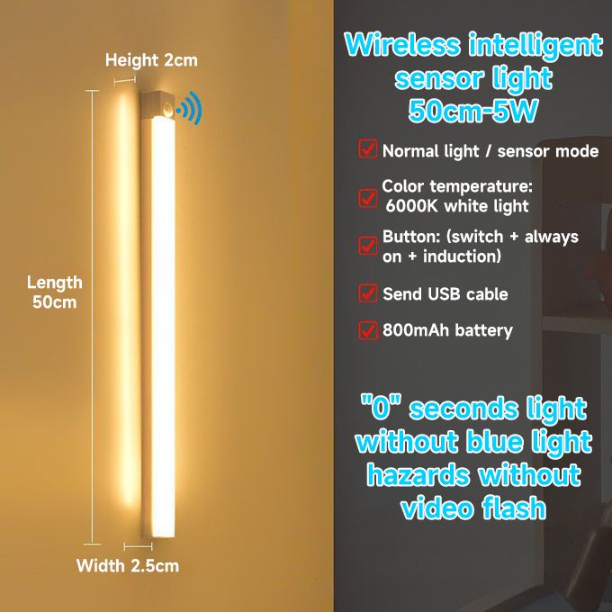 50CM LED Light Cabinet Light Rechargeable Motion Detector USB Night Light-Warm