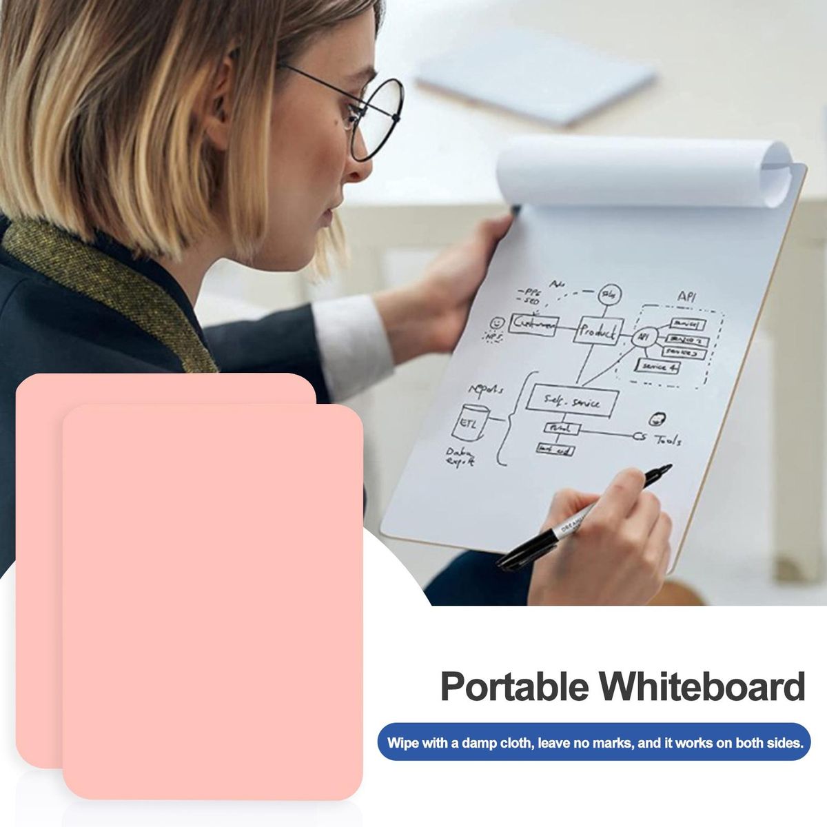 Easy to Clean Whiteboard Versaboard Portable Reversible for Messages Pink