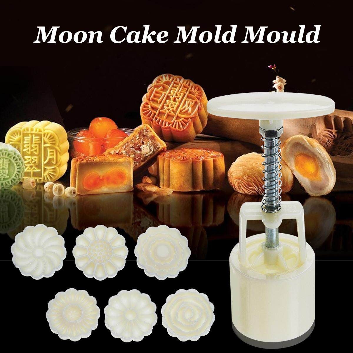 DIY Square/Round Flower Moon Cake Mold Stamp Mooncake Mould Squeezer Maker Tool 6Pcs Round / 6Pcs Square Six Round Three-dimensional Roses