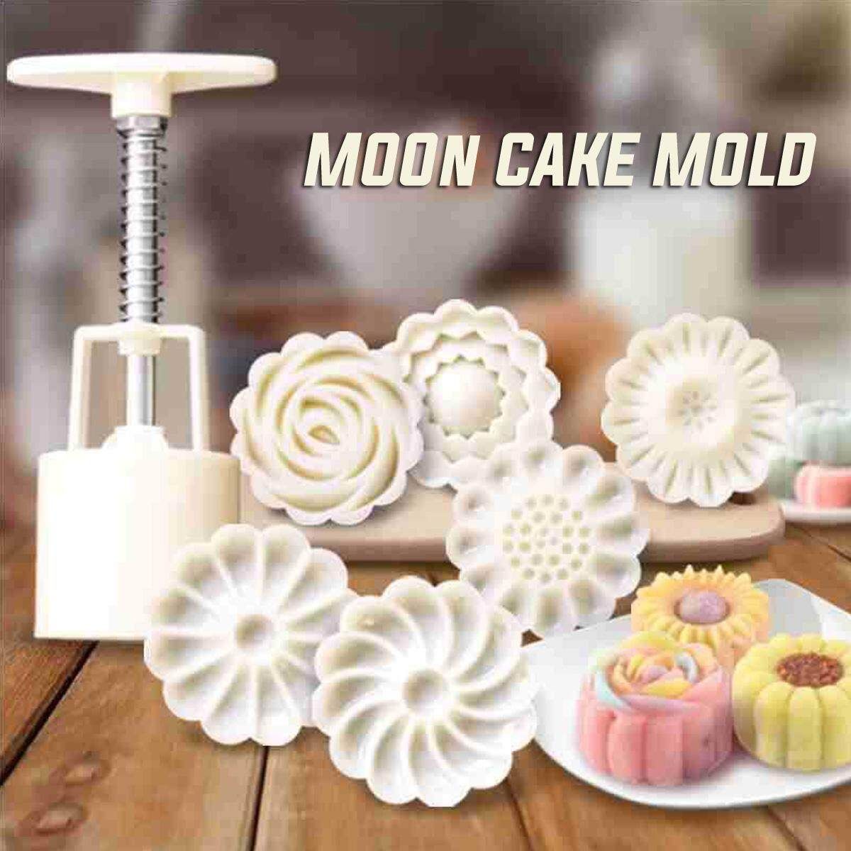 DIY Square/Round Flower Moon Cake Mold Stamp Mooncake Mould Squeezer Maker Tool 6Pcs Round / 6Pcs Square Six Round Three-dimensional Roses