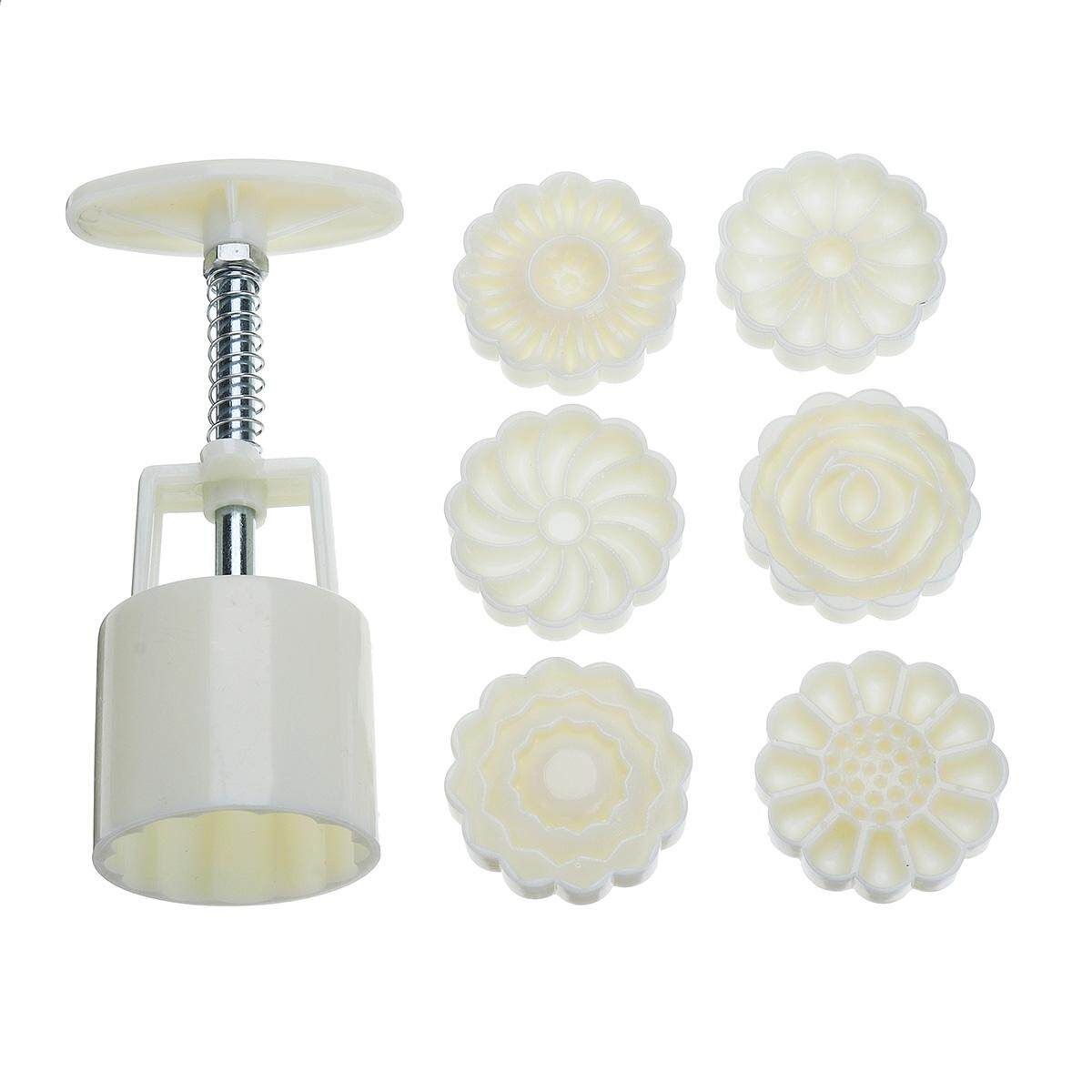 DIY Square/Round Flower Moon Cake Mold Stamp Mooncake Mould Squeezer Maker Tool 6Pcs Round / 6Pcs Square Six Round Three-dimensional Roses