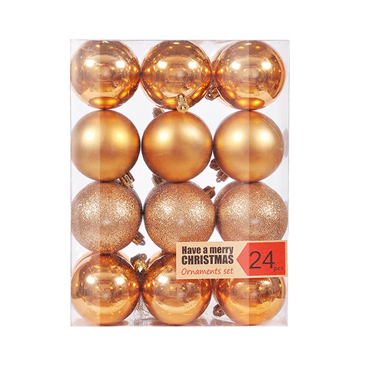 24Pcs Christmas Balls Ornament Xmas Tree Balls Hanging Decoration Red Bronze
