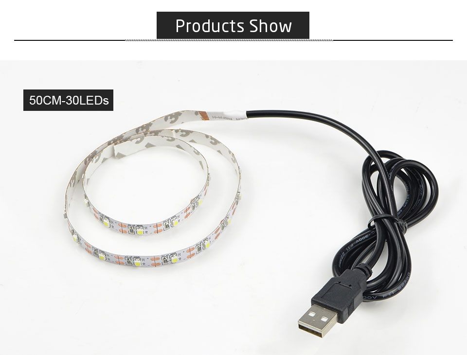 USB Power SMD 3528 Epoxy LED Strip Light Christmas Desk Decor Lamp For TV Background Lighting, Length:50cm(White Light)