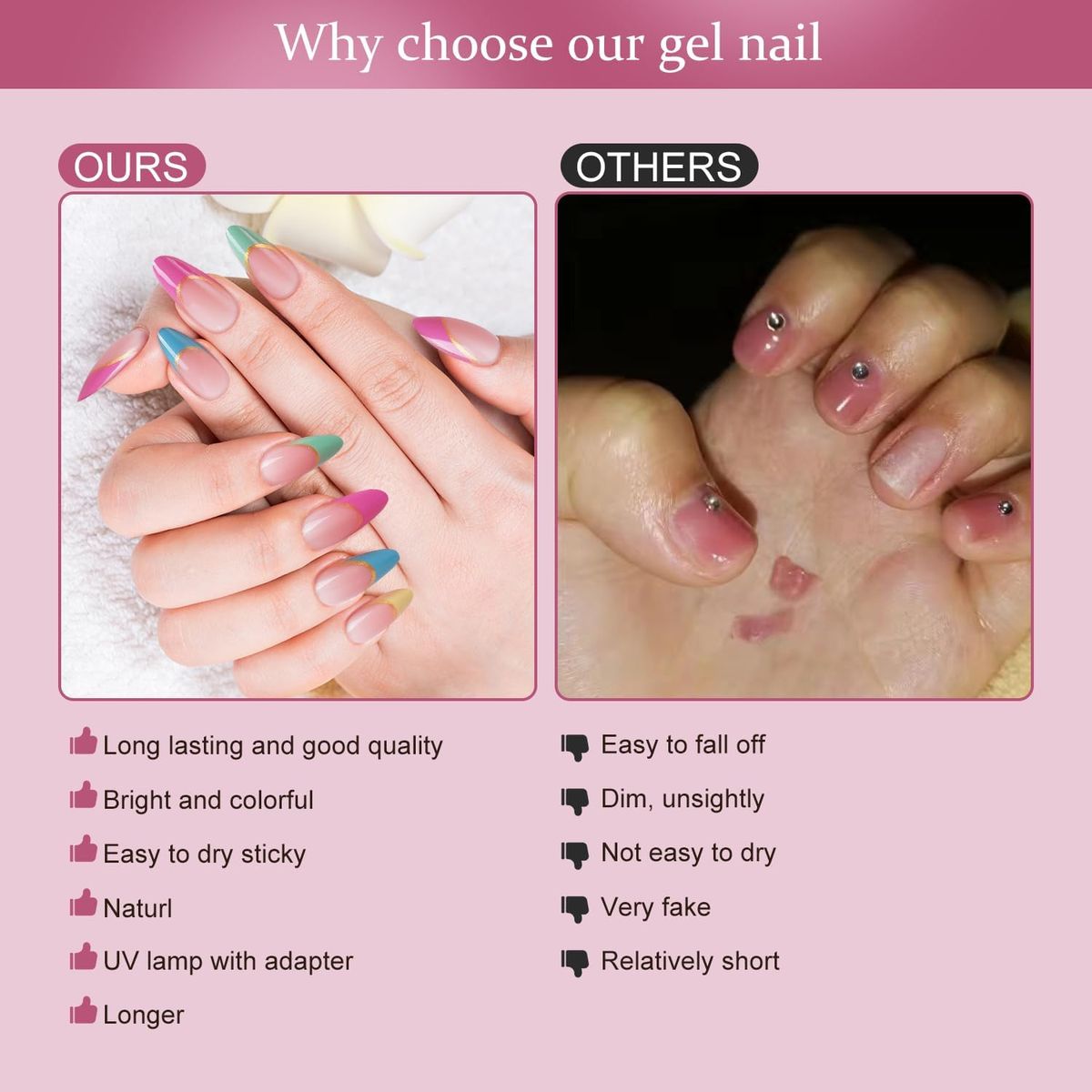Press On Nails Short Almond Colorful French Tip Fake Nails 24pcs