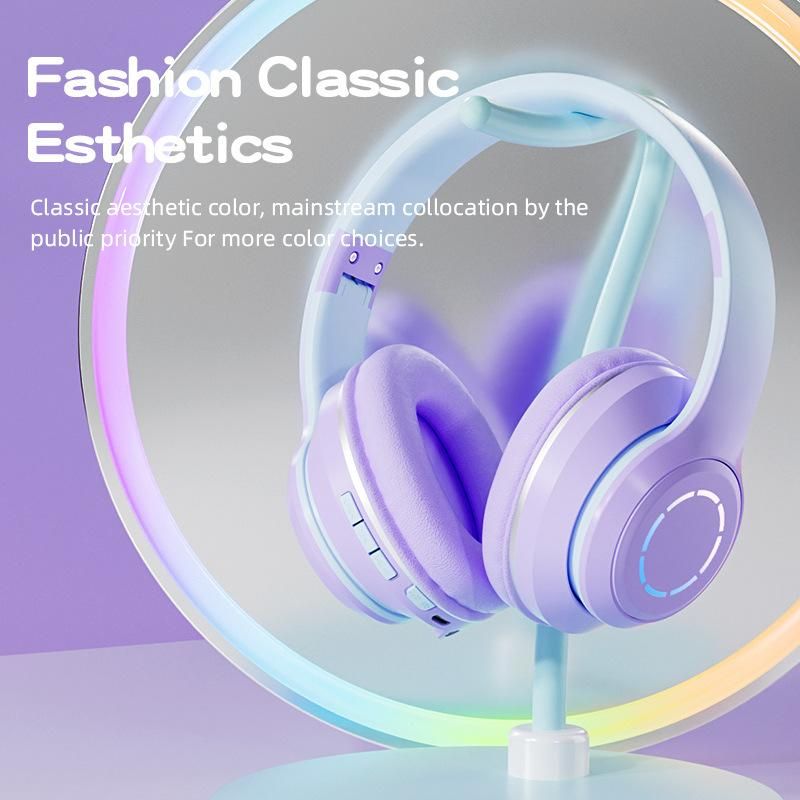 Wireless Bluetooth Headset Gradient Color Lighting Gaming Headphones Purple