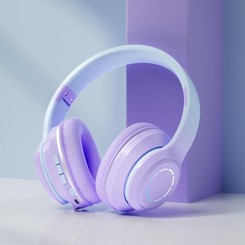Wireless Bluetooth Headset Gradient Color Lighting Gaming Headphones Purple