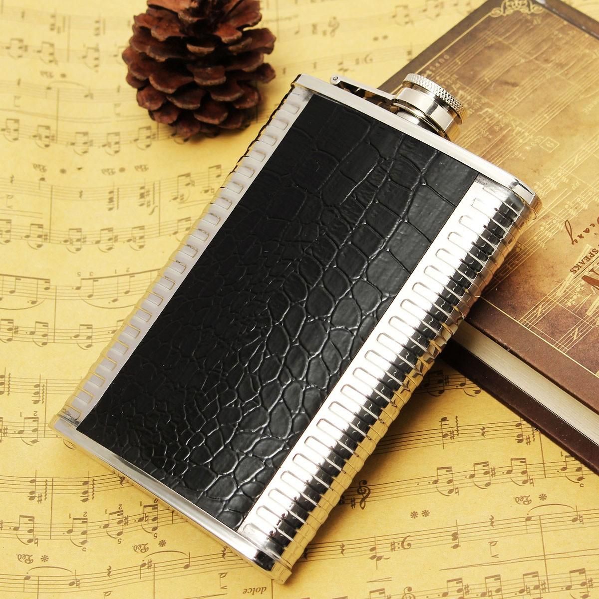9oz Leather Stainless Steel Hip Flask Liquor Al Cohol Drink Whis Ky Pocket Bottle