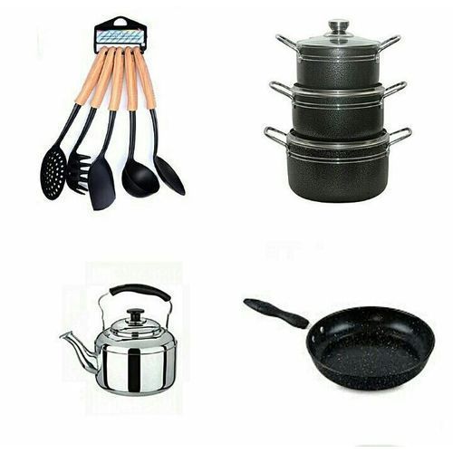 Non Stick Pots, Frying Pan, Kettle & Spoons Set