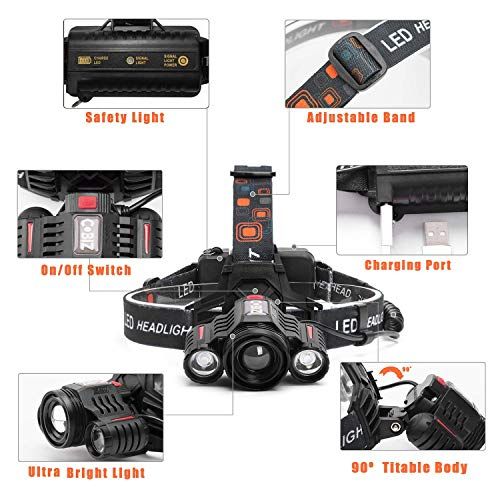 Rechargeable Headlamp  Brightest 6000 Lumen CREE LED Work He