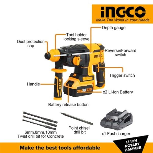 Lithium-Ion 20V Cordless Rotary Hammer & Drill Combo Kit -