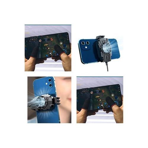 Mobile Phone Radiator Gaming Phone Cooler Portable Fan + 1 Pair Touch Screen Finger Sleeves Non-Scratch Nylon Fiber