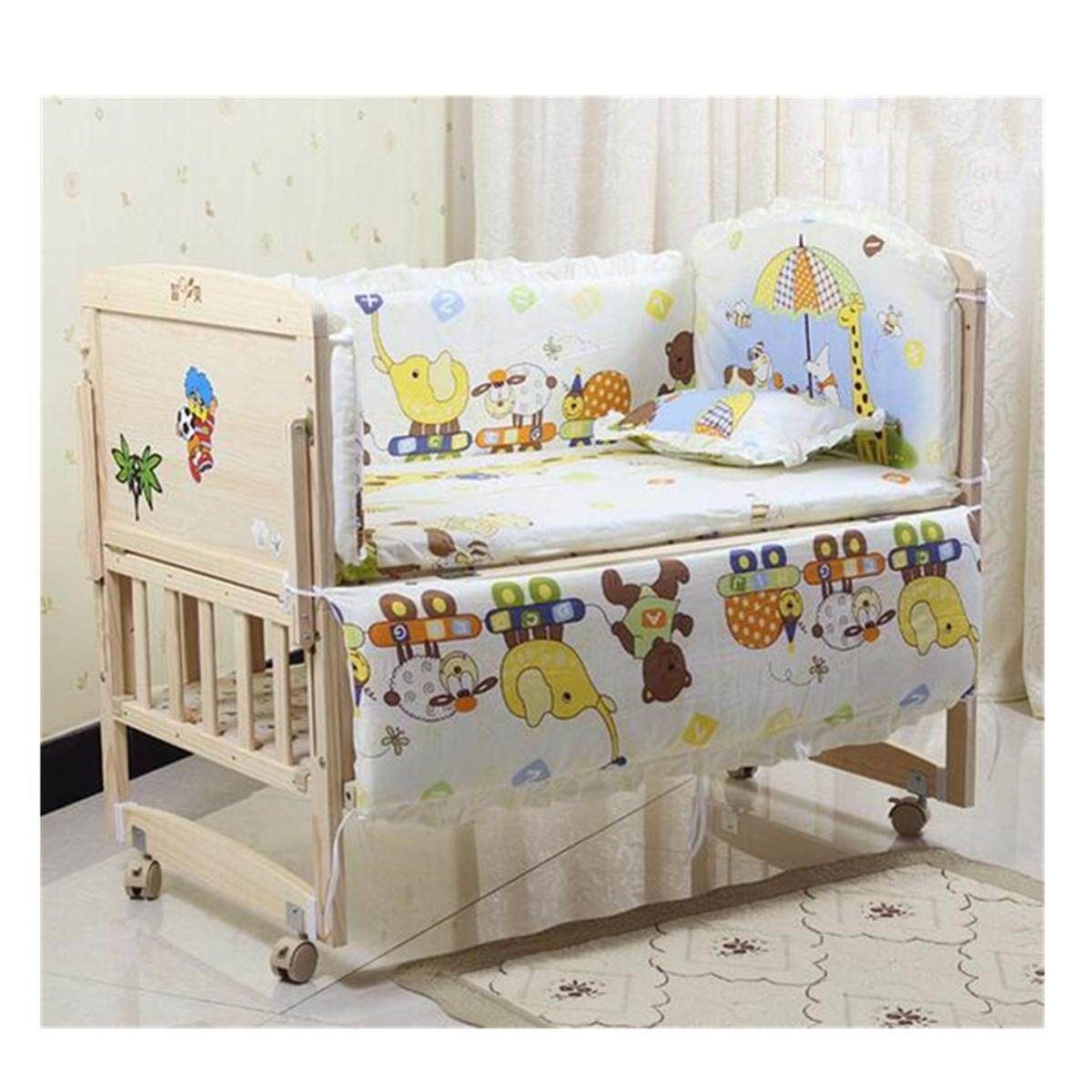 5pcs Berceau Ensemble Literie Bebe Singe 120x60cm 100% Coton Rembourre Pare-choc Army Green