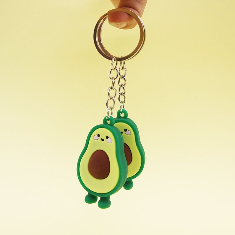 10 PCS Cute Fruit Jewelry Soft Silicone Cartoon Anthropomorphic Avocado Key Ring
