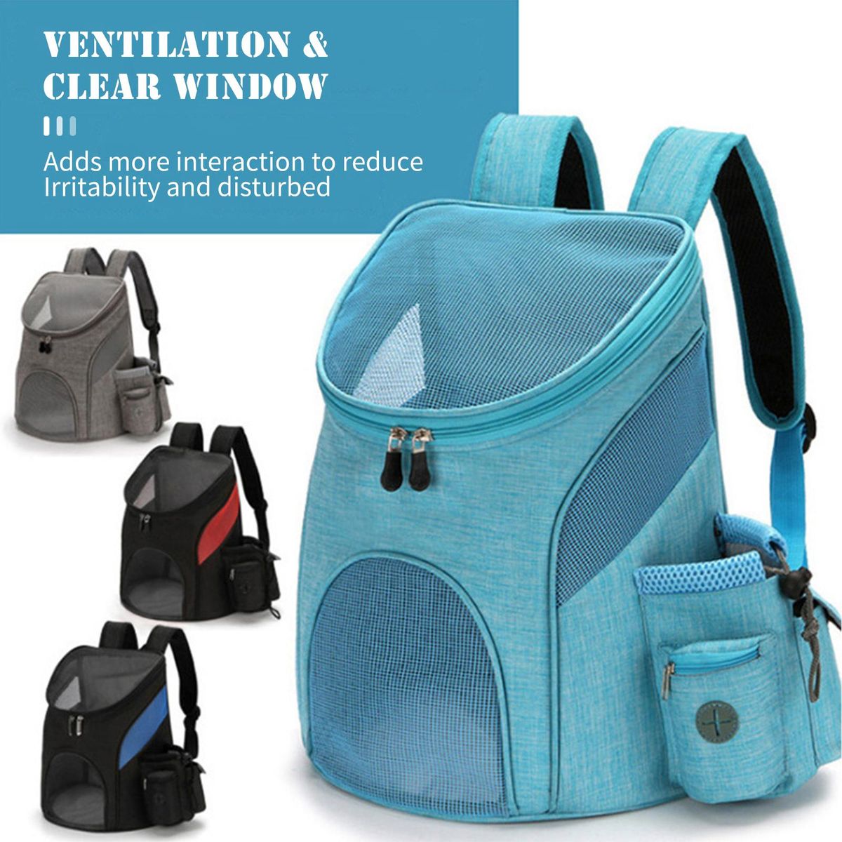 Pet Backpack Dog Cat Carrier with Double Zip Clear Window Side Pockets Pet Travel Shoulder Bag Top Open Doors for Comfortable Travelling Hiking Outdoor Use
