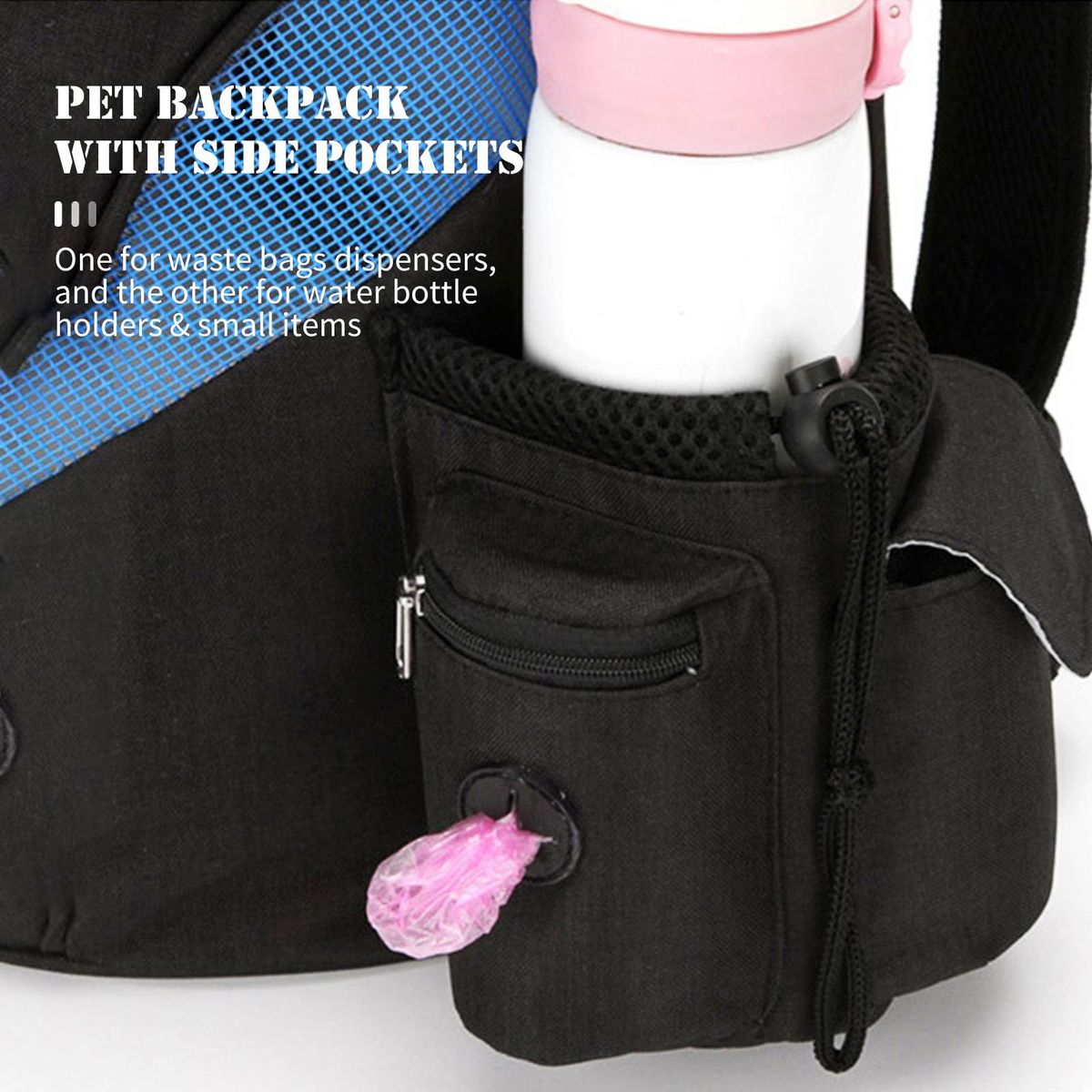 Pet Backpack Dog Cat Carrier with Double Zip Clear Window Side Pockets Pet Travel Shoulder Bag Top Open Doors for Comfortable Travelling Hiking Outdoor Use
