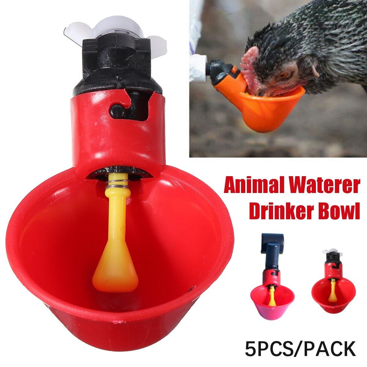 5pcs/Lot Plastic Automatic Chicken Quail Drinker Waterer Bowl With Yellow Farm Poultry Drinking Water System Feeder 4 Buckle
