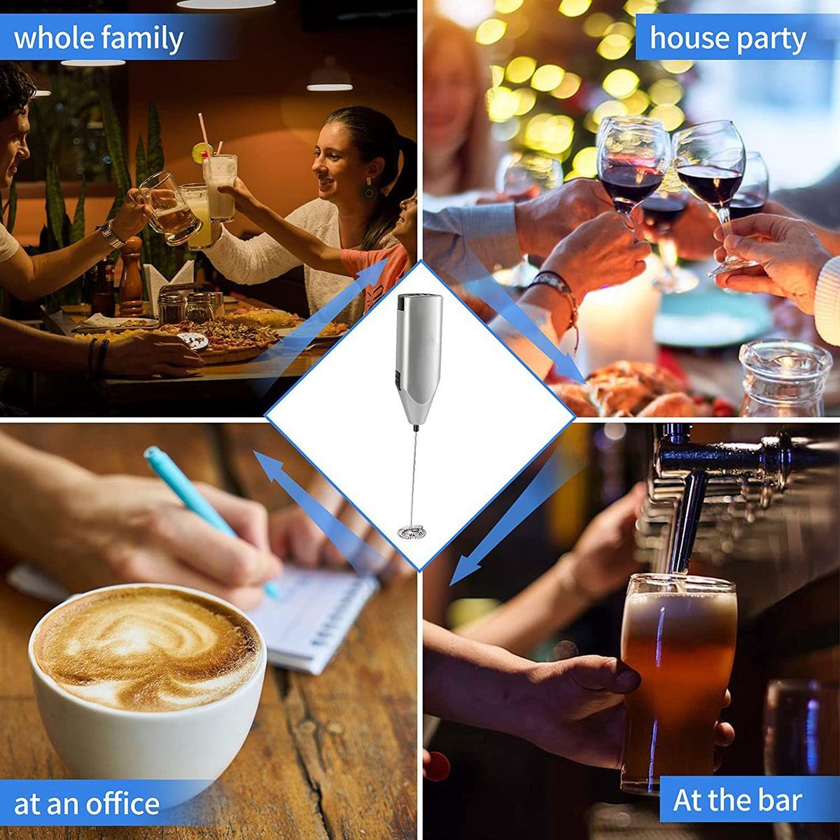 Milk Frother Quiet Hand Held Frother Whisk High Powered Mini Blender Electric Foam Maker Mixer Blender