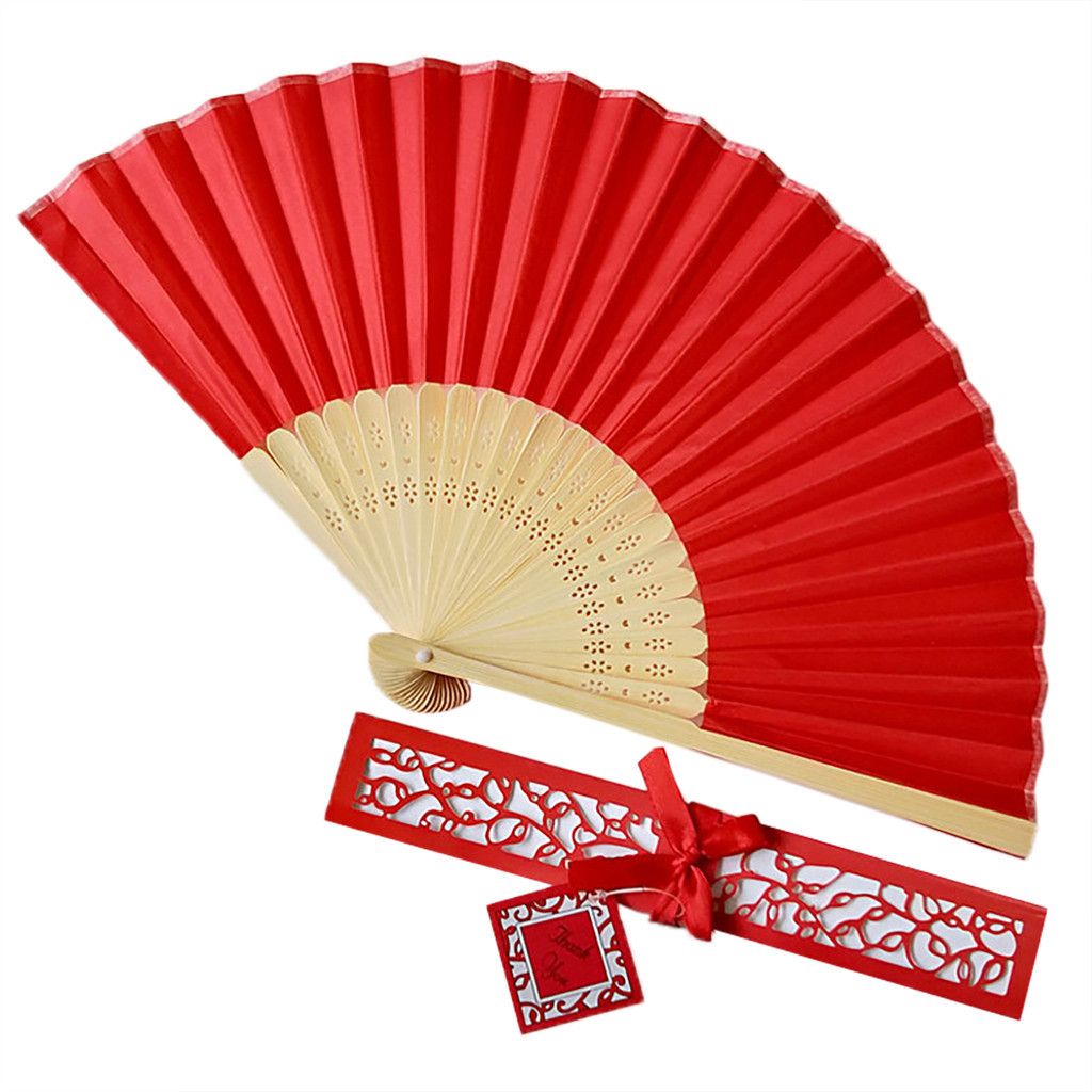 Gift Solid Fan Gift Cartoon Color Fan Bamboo Box Tray Color Solid Home Decor Wedding Couple Pc Silk Fan Folding June25 1 Gift