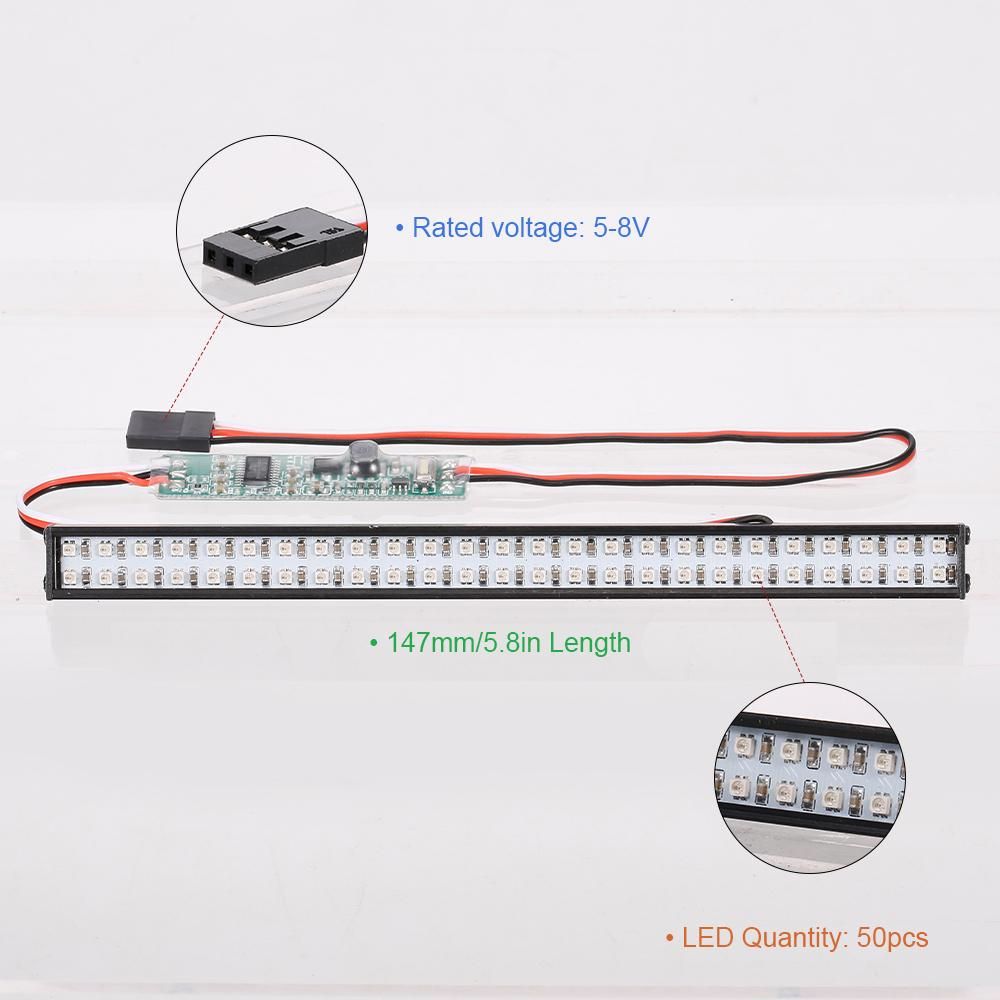 RC Car LED Lights Bar With L-shaped Bracket 147mm/5.8in Metal Roof Lamp Light Headlight 50LEDs Light for Axial SCX RC Car 1/10 Traxxas TRX-4 Trx-6 HSP DIY RC Trucks Parts