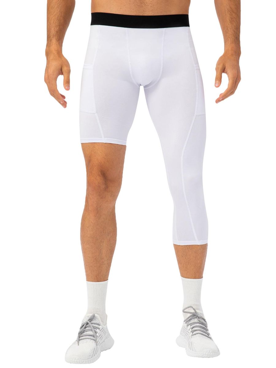Men One Leg Leggings for Basketball Side Pockets Fitness Training Single Leg Tights