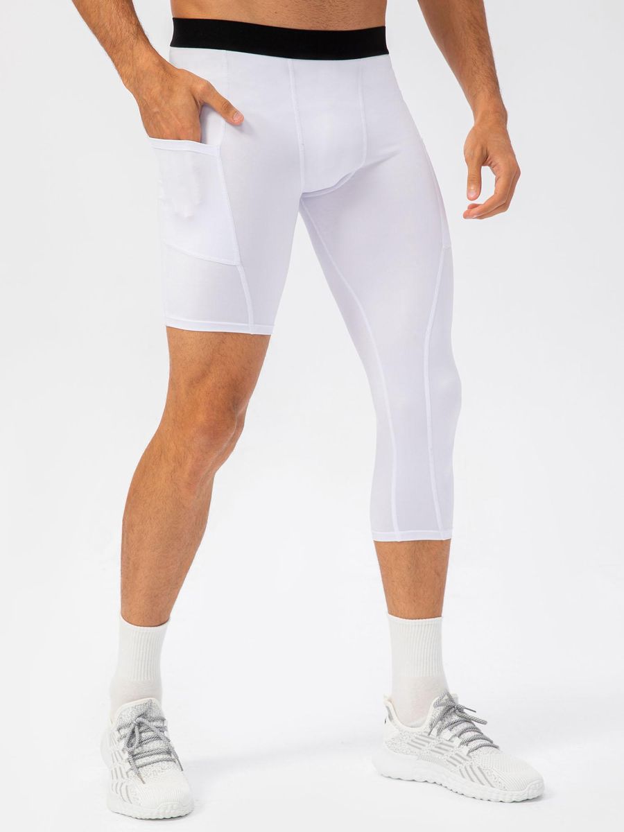 Men One Leg Leggings for Basketball Side Pockets Fitness Training Single Leg Tights