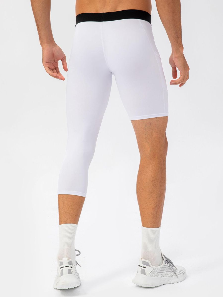 Men One Leg Leggings for Basketball Side Pockets Fitness Training Single Leg Tights