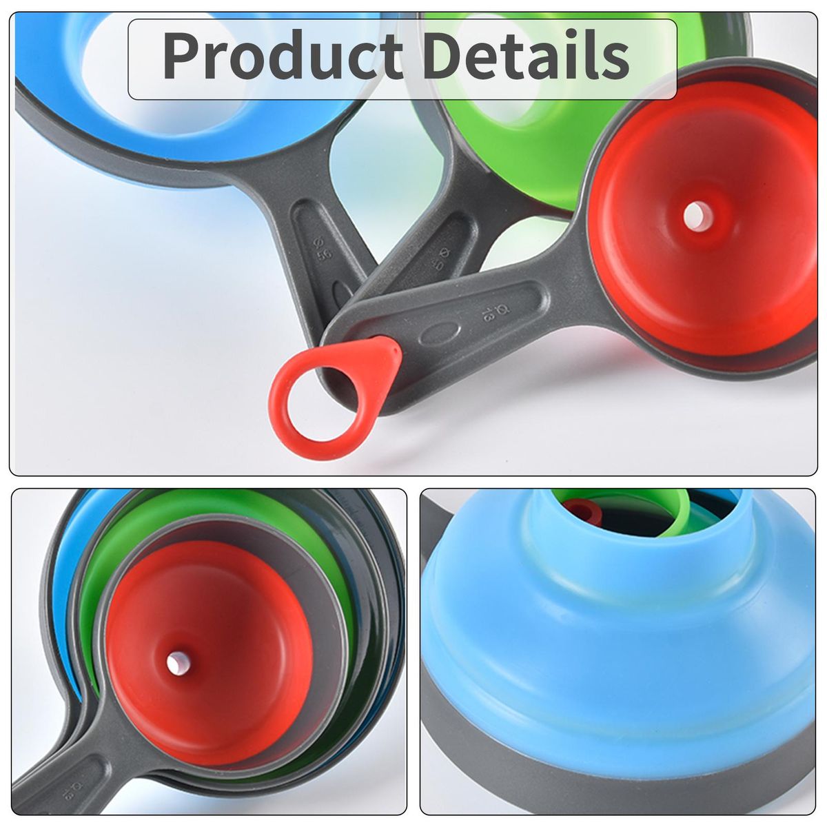 Canning Funnel Silicone Collapsible Funnels Set 3pcs Kitchen Funnel for Wide Mouth Liquid