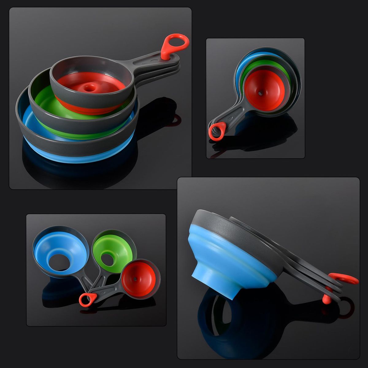 Canning Funnel Silicone Collapsible Funnels Set 3pcs Kitchen Funnel for Wide Mouth Liquid