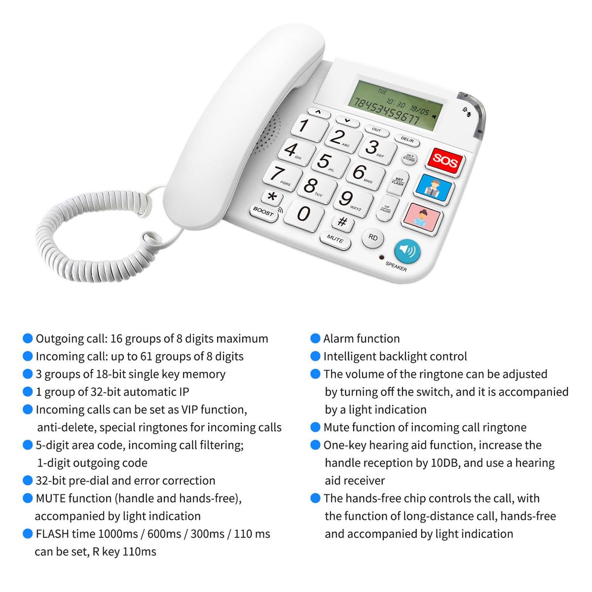 Black Corded Phone with Big Button Desk Landline Phone Telephone Support Hands-Free/Redial/Flash/Speed Dial/Ring Volume Control for Elderly Seniors Home Office Business Hotel