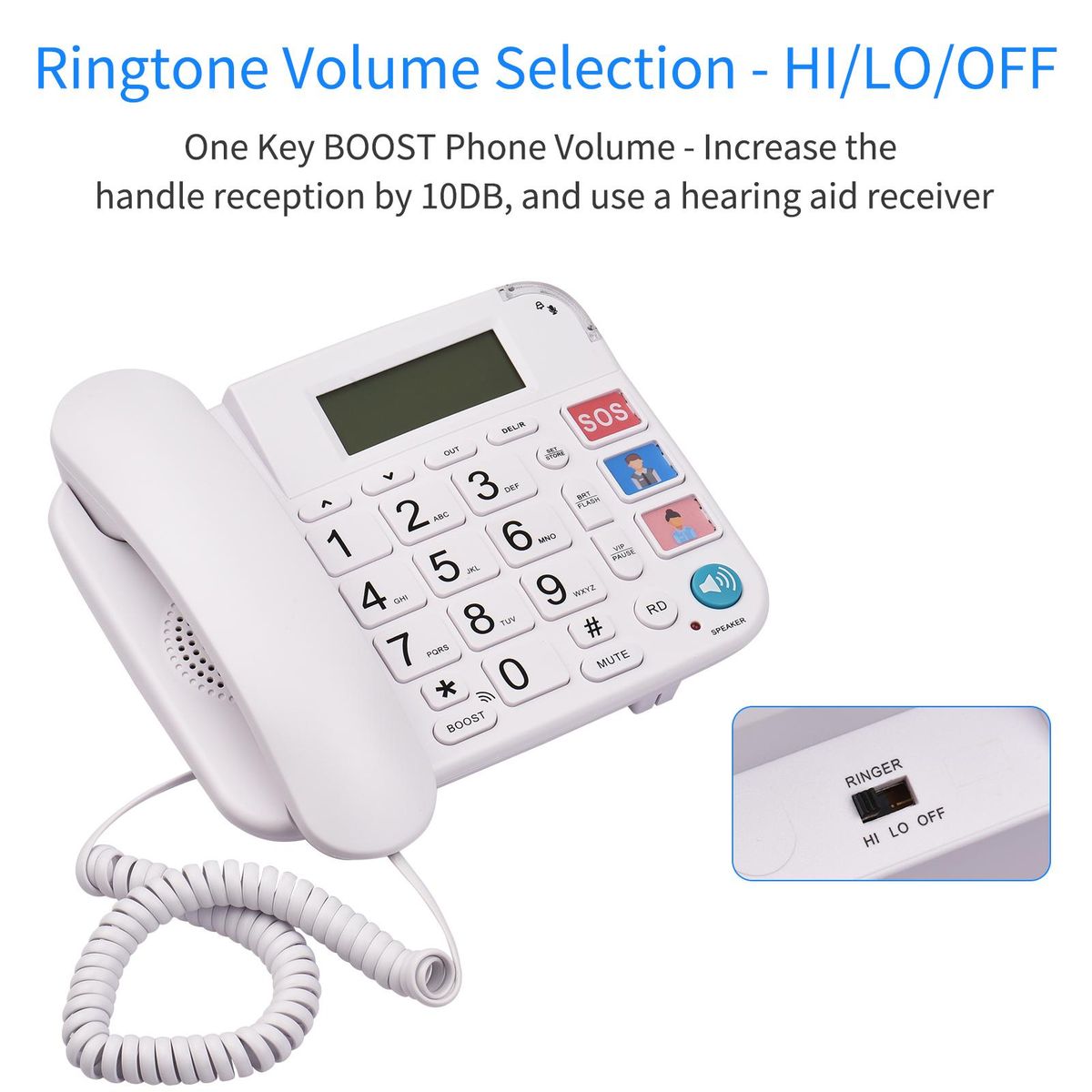 Black Corded Phone with Big Button Desk Landline Phone Telephone Support Hands-Free/Redial/Flash/Speed Dial/Ring Volume Control for Elderly Seniors Home Office Business Hotel
